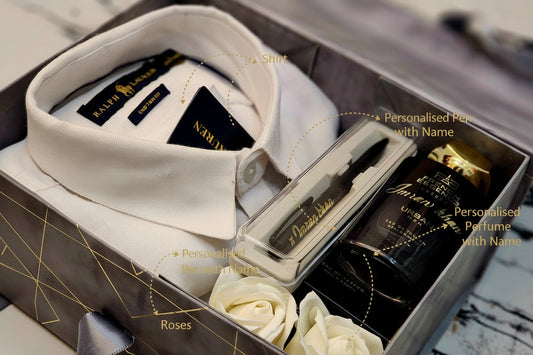 Personalised Gift Hamper for Men | Shirt, Custom Name Pen & Perfume Combo