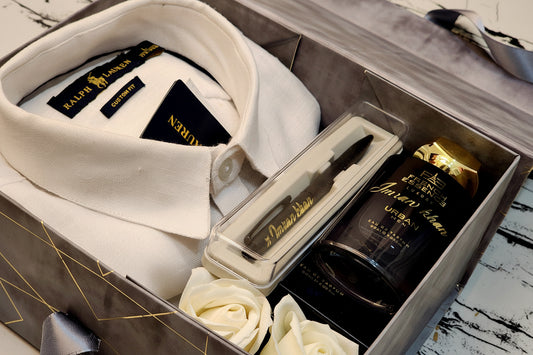 Personalised Gift Hamper for Men | Shirt, Custom Name Pen & Perfume Combo